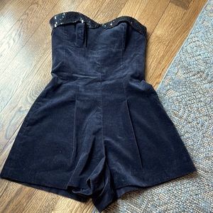 Betsey Johnson Black Velvet Strapless Romper 2